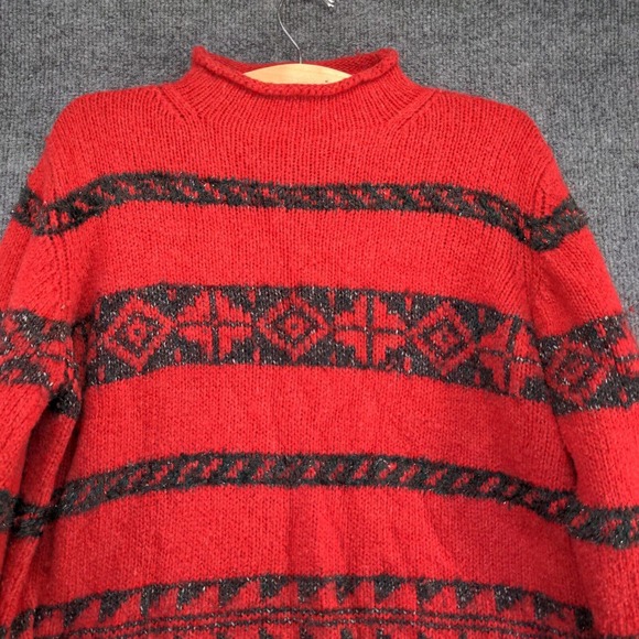 Marsh Landing Women's Tunic Knit Sweater Red Large Fair Isle Pattern Mock Neck - Picture 3 of 11